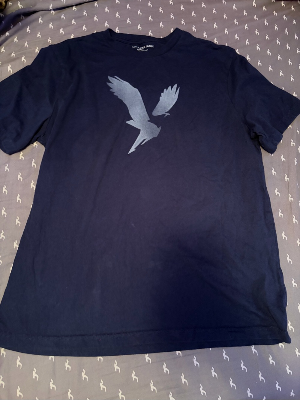 American Eagle Outfitters Navy Short‑Sleeve Tee with Light Blue Eagle Graphic